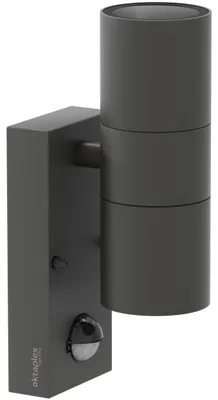 Wandleuchte mit Bewegungsmelder, anthrazit, Edelstahl, 2x GU10, IP44