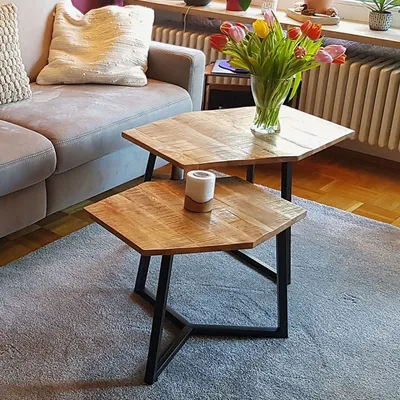 Produktbild von Couchtisch Set 2 Stück Wohnzimmer Tisch Satztisch Paris Metall-Gestell schwarz weiß oder altsilber schwarz matt - tabacco