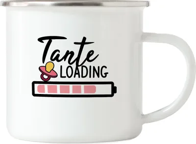Produktbild von Tante Loading Emaille Tasse für werdende Tanten zur Geburt Babynews Nichte Neffe Ich werde Tante Geschenk Tasse