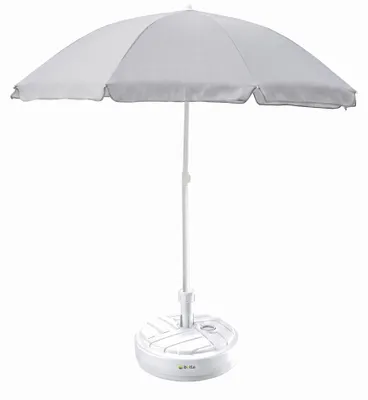 Produktbild von Komplett-Set Sonnenschirm + Sonnenschirmständer für den Garten Material Polyester/Stahl/Polypropylen Farbe Grau Groß D 240cm H 230cm Rund Ständer Farbe weiß touristisch leicht bremsfunktion Modern Fun