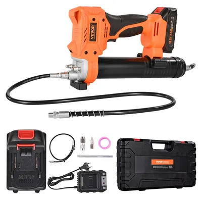 Productafbeelding van VEVOR Accu-vetspuit, 55 MPa, handbediende vetspuit met 2,0 Ah accu en LED-lamp, 90 cm slang en draagtas, trigger, compatibel met 18V Makita-accu's, voor het smeren van voertuigen of machines