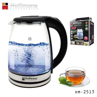 Produktbild von Hoffmans 2 Liter Glas Wasserkocher Teekocher 2000 Watt mit LED Beleuchtung HM-2513 Schwarz