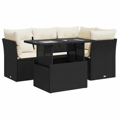 Produktbild von vidaXL 5-tlg. Garten-Sofagarnitur mit Kissen Schwarz Poly Rattan