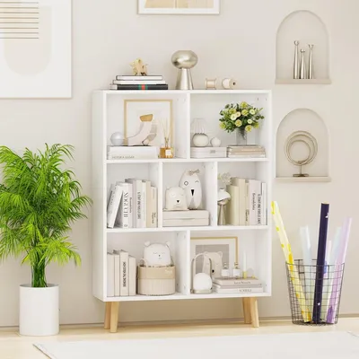 Produktbild von Bücherregal,Bücherschrank Standregal,Hochschrank mit 7 Fächern Moderner Aufbewahrungsregal Lagerregal für Wohnzimmer Küche 80x24x110cm Weiß