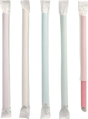 Produktbild von Bubble Tea Halme Papier Ø 12 mm · 20 cm farbig sortiert einzeln gehüllt, einseitig spitz