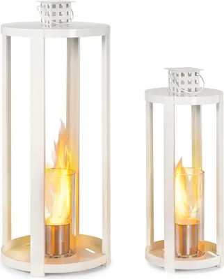 Produktbild von blumfeldt Fiamme Cilindro Tischkamin Indoor 2er Set - Tischfeuer Indoor mit je 0,3 Liter Volumen, Bioethanol Tischkamin mit bis zu 4 h Brenndauer, verbrennt geruchsneutral, weiß