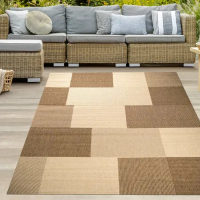 Obrázek produktu pro Koberec Modern Flatweave Chequered Sisal Look Kitchen Carpet Kitchen Runner Chequered Design Brown Beige Velikost - 60 x 110 cm