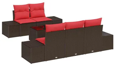 Imagen del producto de vidaXL Juego de sofás de jardín, 6 piezas, color beige y rojo, fabricado en ratán sintético