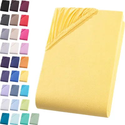 Produktbild von Jersey Spannbettlaken 90-100x200 cm Spannbettuch 100% Baumwolle Bettlaken, Gelb