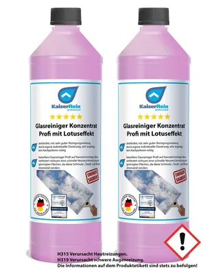 Produktbild von KaiserRein Glasreiniger Konzentrat mit Lotuseffekt 2 x 1L unser Profi Fenster-Reiniger I Fenstersauger geeignet I streifenfrei für Glas Fenster und Spiegel