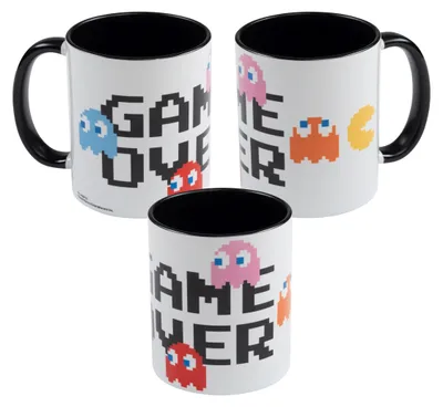 Produktbild von Pac-Man Tasse - Game Over Kaffeetasse Becher Kaffeebecher aus Keramik Weiß/Schwarz 320 ml