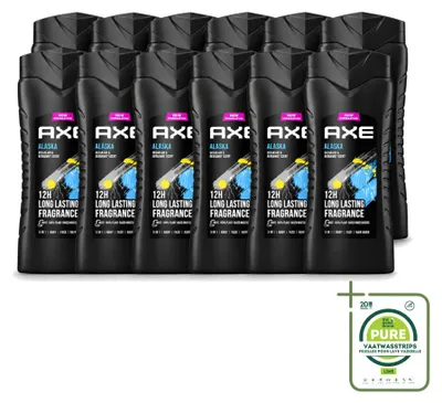 Immagine prodotto di 12 flaconi di gel doccia Axe Alaska 3-in-1 - profumo di aria marina e bergamotto - 400 ml - confezione grande - 12 pezzi