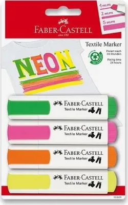 Obrázok produktu pre FABER-CASTELL 159591 4 neónové fixky na textil, rôzne farby 1,0 - 5,0 mm