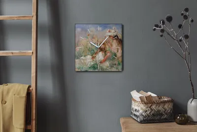 Produktbild von Coloray Hodiny Unikátní 30x30 cm  Tiché hodiny Pro obývací pokoj a kuchyň Nástěnné hodiny Plátno Bílé ručičky hodin - Dívka louka