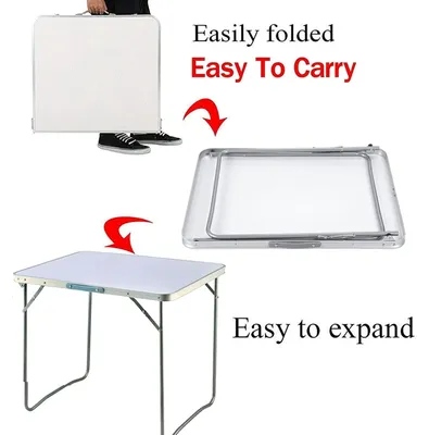 Immagine prodotto di Tavolo da campeggio in alluminio - Tavolino pieghevole 80x60x69 cm - Leggero - Rettangolare - Per 4 persone - Bianco