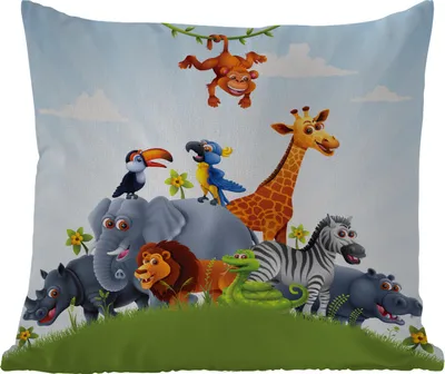 Produktbild von MuchoWow® Outdoor Kissen - Dschungel - Illustration - Wildtiere - Jungen - Mädchen - Kind - 40x40 cm - Wetterfest - Lounge Kissen - Kopfkissen - Interieur - Polster mit Bild