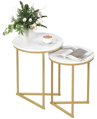 Produktbild von HOMCOM Beistelltisch 2er-Set Couchtisch mit goldenen Stahlbeinen für Wohnzimmer
