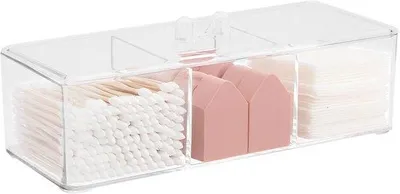 Immagine prodotto di Uniqoos® Contenitore trasparente impilabile con coperchio – 3 scomparti, organizer in PET per bagno e cucina