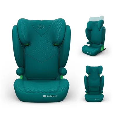 Produktbild von Kinderkraft JUNIOR FIX 2 PLUS Kindersitz, Verstellbare Kopfstütze, H-GUARD, SPS, ISOFIX und Gurtmontage, Atmungsaktiver AIR FLOW Bezug, Grün