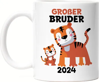Produktbild von Großer Bruder 2024 Tasse Weiß Geschwister Bruderliebe Katzen Geborgenheit Beschützer Welt Liebe Familie