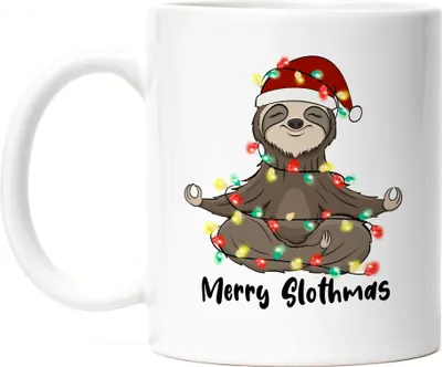 Produktbild von Merry Christmas Tasse Weiß Geschenkidee Faultier-Fans Sloth Süßes Motiv für Weihnachten für Familie Freunde