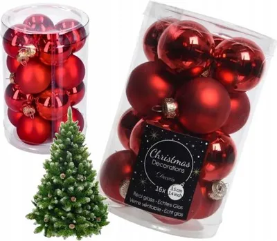 Produktbild von Runde Glaskugeln Rot 3,5 cm Set 16 Stück Glänzend/Matt Christbaumschmuck Deko Weihnachten