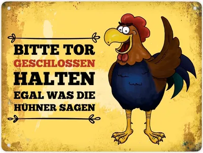Produktbild von Metallschild XL mit Hahn Motiv und Spruch: Bitte Tor geschlossen halten ...