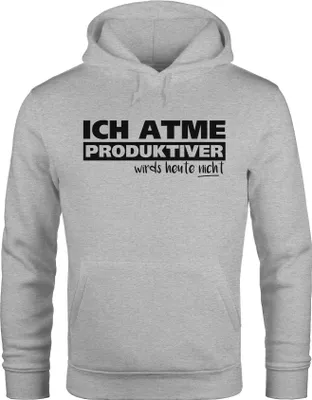 Produktbild von Herren Hoodie mit Spruch Ich atme produktiver wird`s heute nicht Moonworks® grau XL