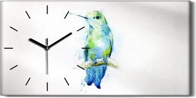 Produktbild von Dekor Leinwand Uhr Wandbilder Geräuschlos 60x30 Tiere Kolibris Aquarell Vogel - schwarze Hände