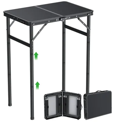 Image de Omgoods - Table pliante pour camping - Aluminium léger - Hauteur réglable - 60 x 40 cm - Noir