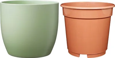 Produktbild von MePla - Set - Übertopf Basel ø14 + Kulturtopf ø13 - Lindgrün