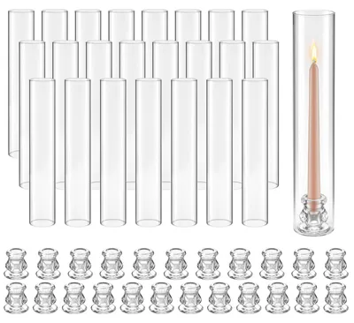 Obrázok produktu pre VEVOR, sada 24 sklenených valcov na sviečky, svietniky typu „hurricane“ 65 x 350 mm, sklenené svietniky z borosilikátového skla, svietniky bez dna, vetruodolné obaly na svietniky na svadbu, Vianoce a párty