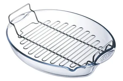 Produktbild von Pyrex Ovale Ofenplatte aus Glas 39x27 cm + Grillrost - Irresistible, Auflaufform, Oval, Glas, Edelstahl, Edelstahl, Transparent, -40 - 350 °C, 4 l
