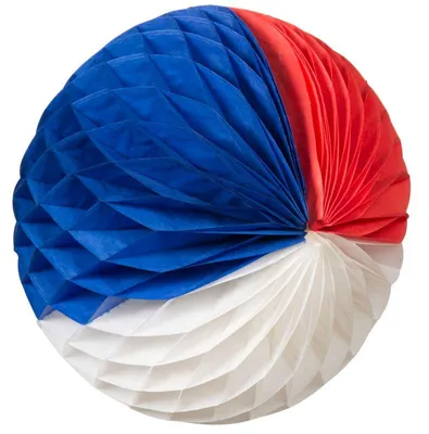 Produktbild von Wabenball in den Farben Blau, Weiß und Rot mit einem Durchmesser von 32 cm