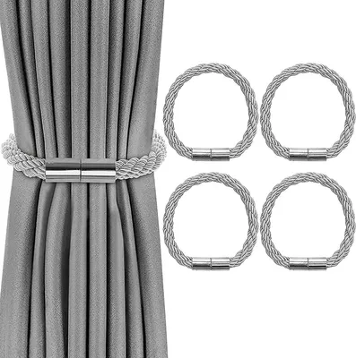 Produktbild von 4 Stück Magnetische Vorhang Raffhalter, Grau Raffhalter für Vorhänge mit Magnet, Raffhalter für Gardinen Halterung Vorhang Halter Gardinenhalte Dekoration Gardinen zubehör