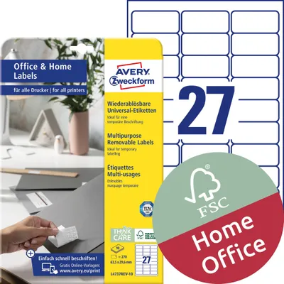 Immagine prodotto di AVERY Zweckform L4737REV-10 Etichette Stick+Lift, 63,5 x 29,6 mm, bianco
