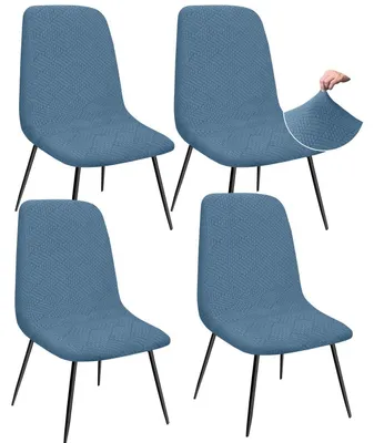 Obrázok produktu pre Poťahy na jedálenské stoličky, vzor Jacquard, hrubšie, elastické, nízky operadlo, azúrová modrá, sada 4 kusov