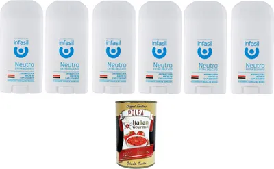 Produktbild von Infasil Deodorant Neutro Extra Delicato Deo Stick - Deodorante Ohne Aluminiumsalze 6x50ml + Italian Gourmet polpa 400g