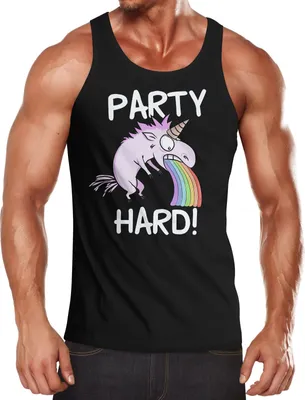 Produktbild von Herren Tanktop Party Hard kotzendes Einhorn Feiern Saufen Fun-Shirt Spruch lustig Muscle Shirt Achselshirt Moonworks® schwarz S