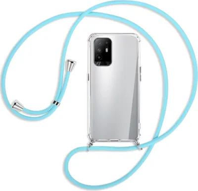 Produktbild von Handykette Backcover-Schutzhülle mit Band (Metall silberfarben) für Oppo A94 5G / F19 Pro+ 5G - himmelblau