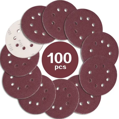 Productafbeelding van Schuurpapier 125mm met klittenband, korrelgrootte 100, 100 stuks, 8-gaats, geschikt voor excenterschuurmachines