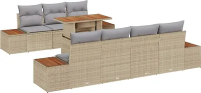 Image de Ensemble de salon de jardin vidaXL, 8 pièces, en polyrotin beige