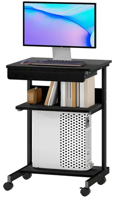 Productafbeelding van HOMCOM bureau met wielen, ruimtebesparend computerbureau met CPU-houder