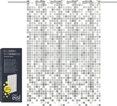 Produktbild von EISL Duschvorhang 180x200 MOSAIK GRAU, waschbarer Duschvorhang Antischimmel, blickdichter Vorhang auch für die Badewanne