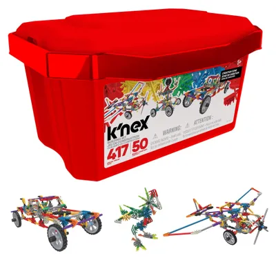 Produktbild von Basic Fun K'NEX Fantasie-Kreationsbereich 50 Modelle Baukasten, 417-teiliges Lernset, Technikspielzeug für Kinder, Konstruktionsspielzeug ab 5 Jahren, inkl. Aufbewahrungsbox