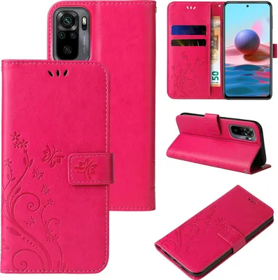 Obrázok produktu pre Puzdro na mobilný telefón pre Xiaomi Redmi Note 10 Floral Flowers Butterfly Flip Cover Case Puzdro na telefón s flipovým krytom Farba: ružová