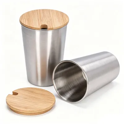 2er-Set Edelstahl-Pintbecher mit Deckel, 500 ml, silber