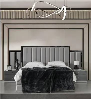 Immagine prodotto di Set camera da letto letto matrimoniale comodini 3 pezzi armadio grigio