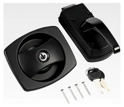 Produktbild von Türschloss Türriegel FF-System für Wohnwagen, Wohnmobile, Caravans und Boote mit Zylinder und 2 Schlüsseln in Schwarz