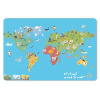 Produktbild von MuchoWow® Schreibtischunterlage Weltkarte Kinder - Modern - Symbole 60x40 cm - XXL Mauspad - Großes Mauspad